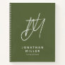 Modern Minimalist Monogram Olive Green Notebook