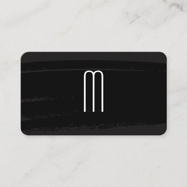 Modern Minimalist Monogram on Black Brushed Business Card (Front)