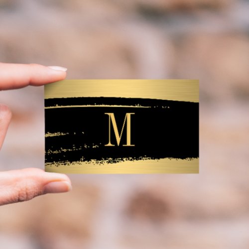 Modern Minimalist Monogram on BlackGold Brushed Business Card