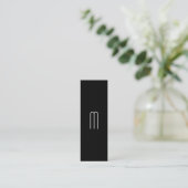 Modern Minimalist Monogram on Black Mini Business Card (Standing Front)