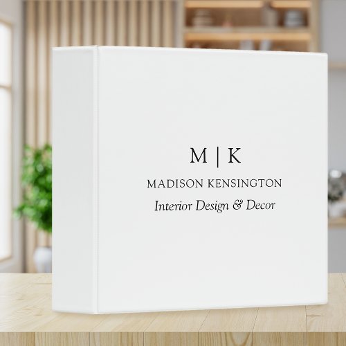 Modern Minimalist Monogram or Add Logo Business 3 Ring Binder