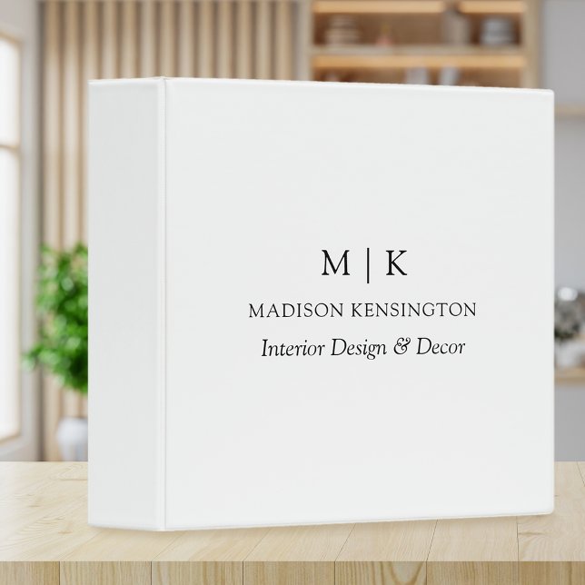 Modern Minimalist Monogram or Add Logo Business 3 Ring Binder (Edit to Customize text, colors and more)