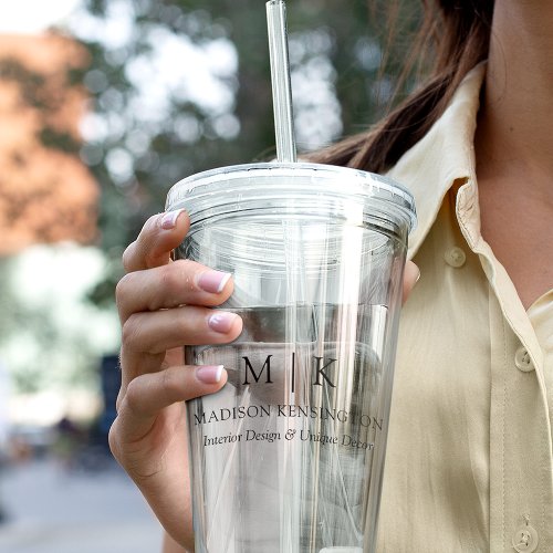 Modern Minimalist Monogram or Add Logo Business Acrylic Tumbler