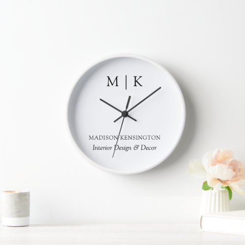 Modern Minimalist Monogram or Add Logo Business Clock