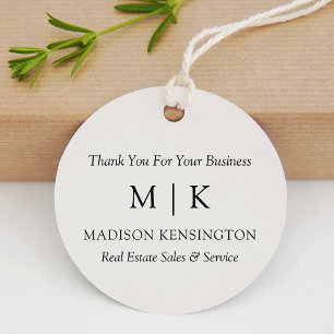 Modern Minimalist Monogram or Add Logo Business Favor Tags