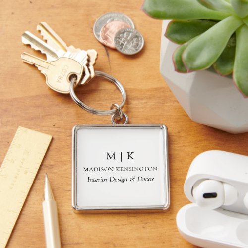 Modern Minimalist Monogram or Add Logo Business Keychain