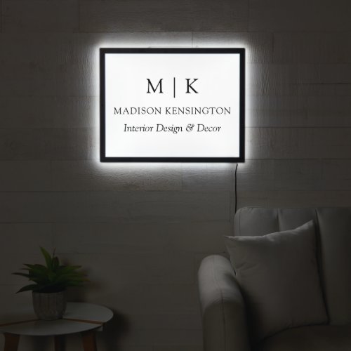 Modern Minimalist Monogram or Add Logo Business LED Sign
