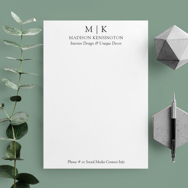 Modern Minimalist Monogram or Add Logo Business Letterhead (Edit to Customize text, colors and more)