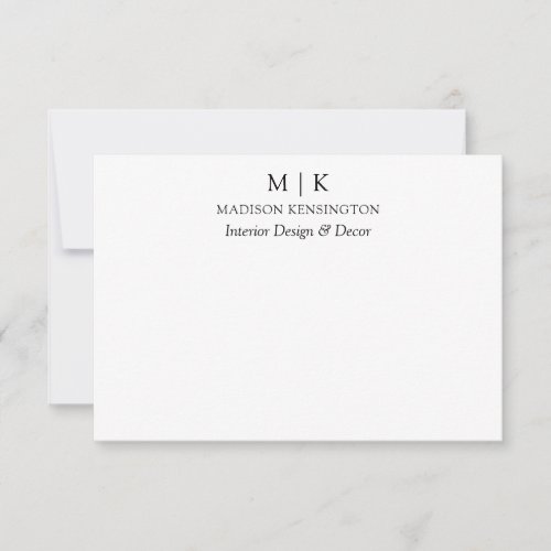 Modern Minimalist Monogram or Add Logo Business Note Card