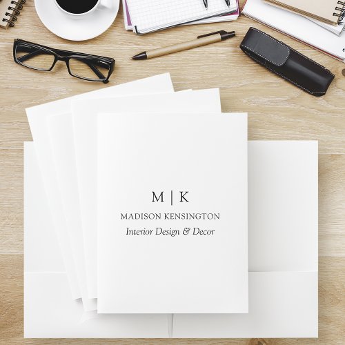 Modern Minimalist Monogram or Add Logo Business Pocket Folder