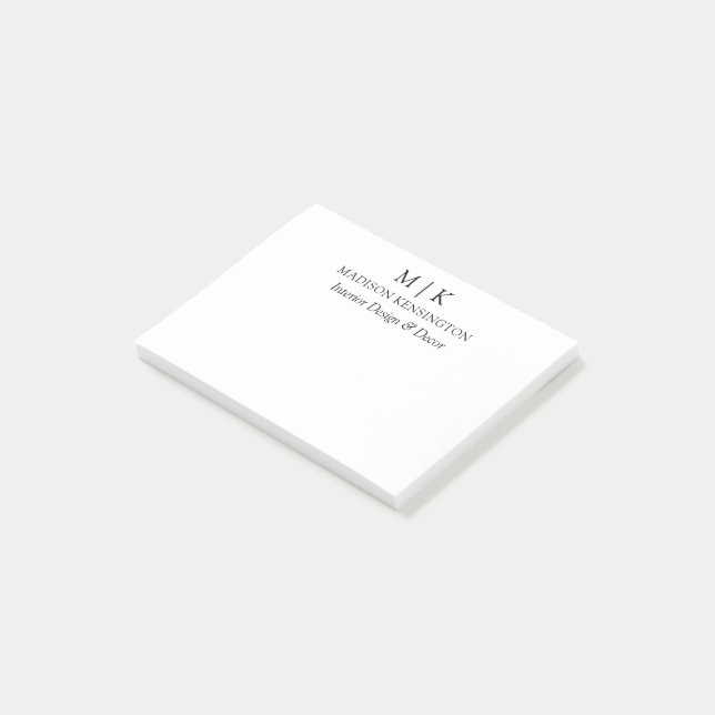 Modern Minimalist Monogram or Add Logo Business Post-it Notes (Angled)