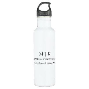 Modern Minimalist Monogram or Add Logo Business Stainless Steel Water Bottle