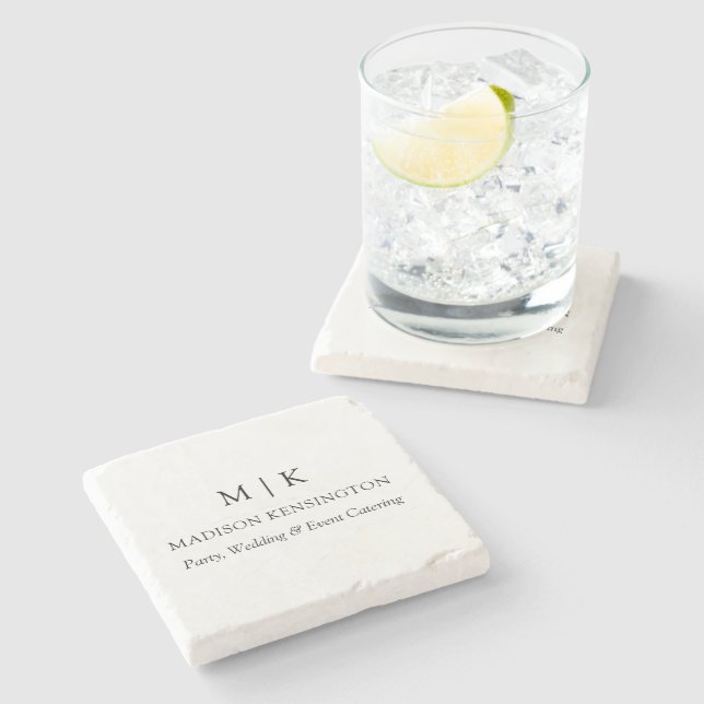 Modern Minimalist Monogram or Add Logo Business Stone Coaster (Side)