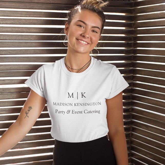 Modern Minimalist Monogram or Add Logo Business T-Shirt (Choose from a variety of shirt colors and styles)