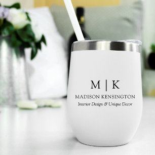 Modern Minimalist Monogram or Add Logo Business Thermal Wine Tumbler