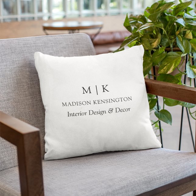 Modern Minimalist Monogram or Add Logo Business Throw Pillow (Edit to Customize text, colors and more)