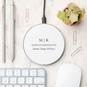 Modern Minimalist Monogram or Add Logo Business Wireless Charger