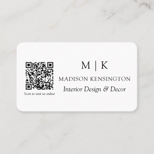 Modern Minimalist Monogram or Add Logo QR Code Business Card