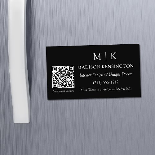 Modern Minimalist Monogram or Add Logo QR Code Business Card Magnet