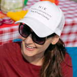 Modern Minimalist Monogram or Add Logo Trucker Hat<br><div class="desc">Modern Minimalist Hat. Black & White or choose your custom colors. Perfect for small business,  company brands,  self employed,  caterers,  bakeries,  coffee cafes,  restaurants and more. Easy to personalize with your monogram initials,  business name and information,  job title,  slogan or even add your logo or personal brand design.</div>