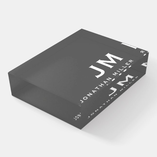 Modern Minimalist Monogram Paperweight (Angled)