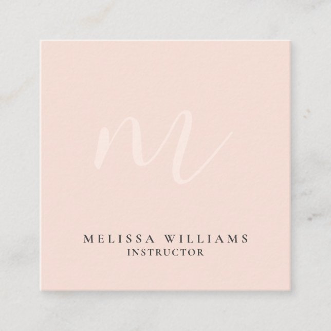 Modern Minimalist Monogram Pastel Blush Luxe Square Business Card (Front)