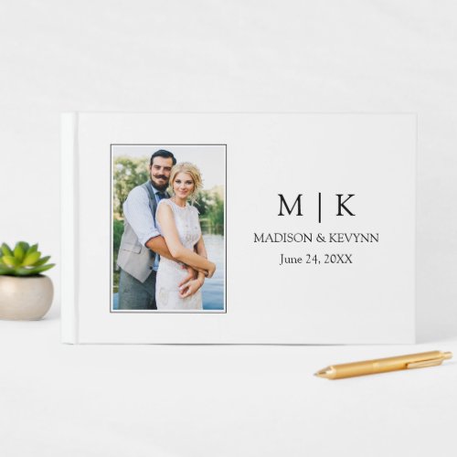 Modern Minimalist Monogram Photo Wedding Guest Book