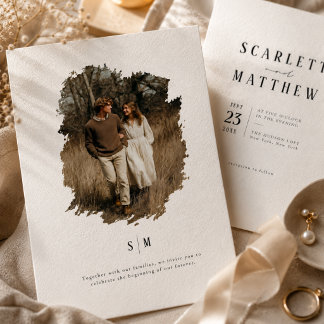 Modern Minimalist Monogram Photo Wedding Invitation
