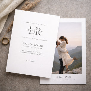 Modern Minimalist Monogram Photo Wedding Invitation
