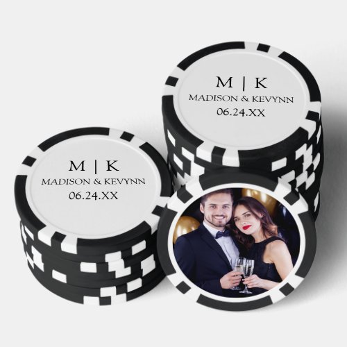 Modern Minimalist Monogram Photo Wedding Poker Chips