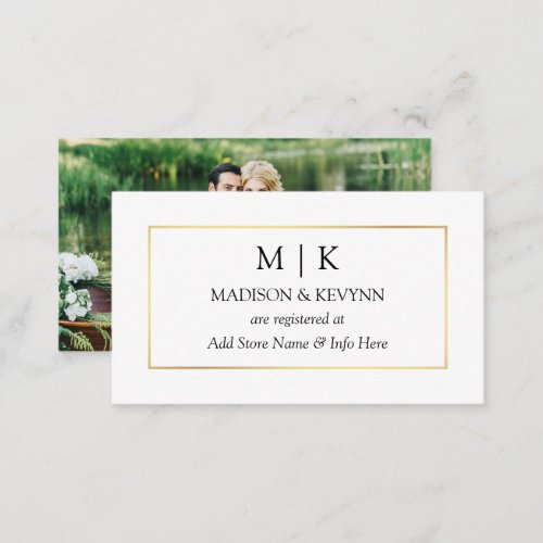 Modern Minimalist Monogram Photo Wedding Registry Enclosure Card