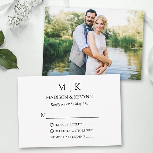 Modern Minimalist Monogram Photo Wedding RSVP Card