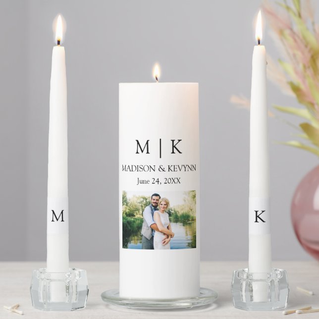 Modern Minimalist Monogram Photo Wedding Unity Candle Set (In Situ)