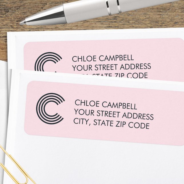 Modern Minimalist Monogram Pink Gray Label (Creator Uploaded)