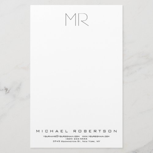 Modern Minimalist Monogram Plain Professional Stationery