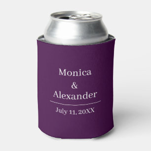 Modern Minimalist Monogram Purple Plum Wedding Can Cooler