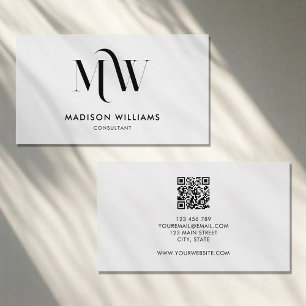 Modern Minimalist Monogram QR Code Professional Business Card