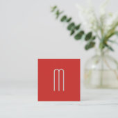 Modern Minimalist Monogram Red Black Square Business Card (Standing Front)