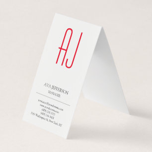 Modern Minimalist Monogram Red White Plain Business Card
