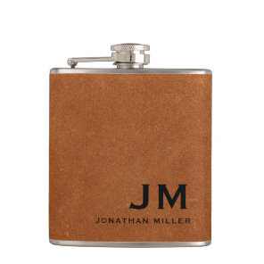 Modern Minimalist Monogram Sable Brown Leather Flask