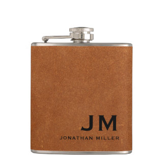 Modern Minimalist Monogram Sable Brown Leather Flask