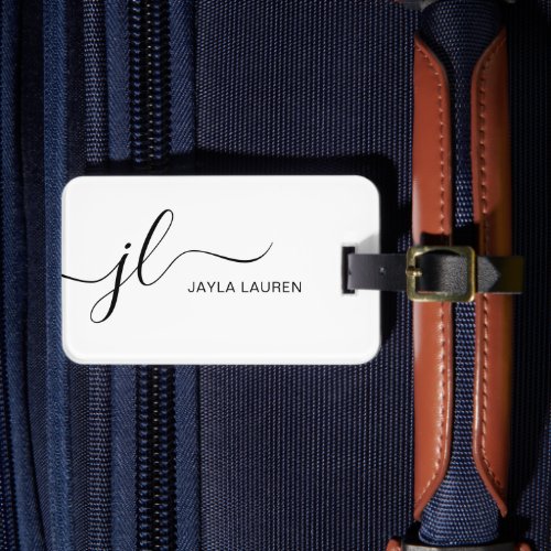 Modern Minimalist Monogram Script Luggage Tag