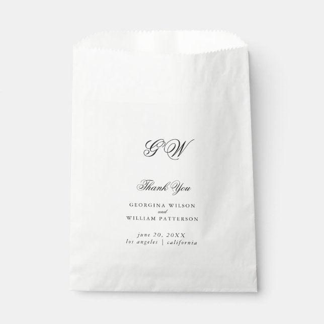 Modern Minimalist Monogram Script Wedding Favor Bag (Front)