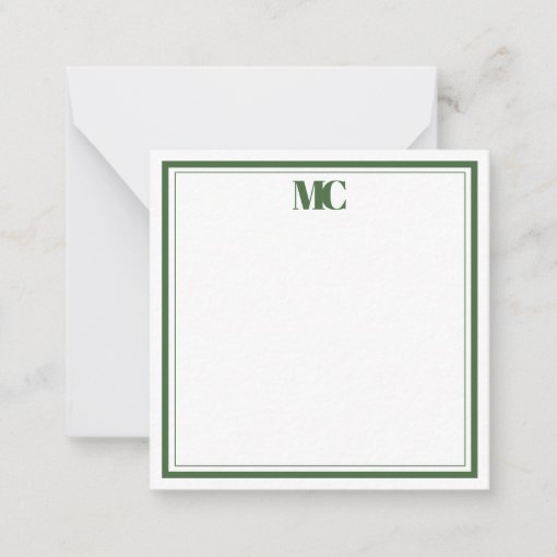 Modern Minimalist Monogram Two Border Hunter Green Note Card | Zazzle