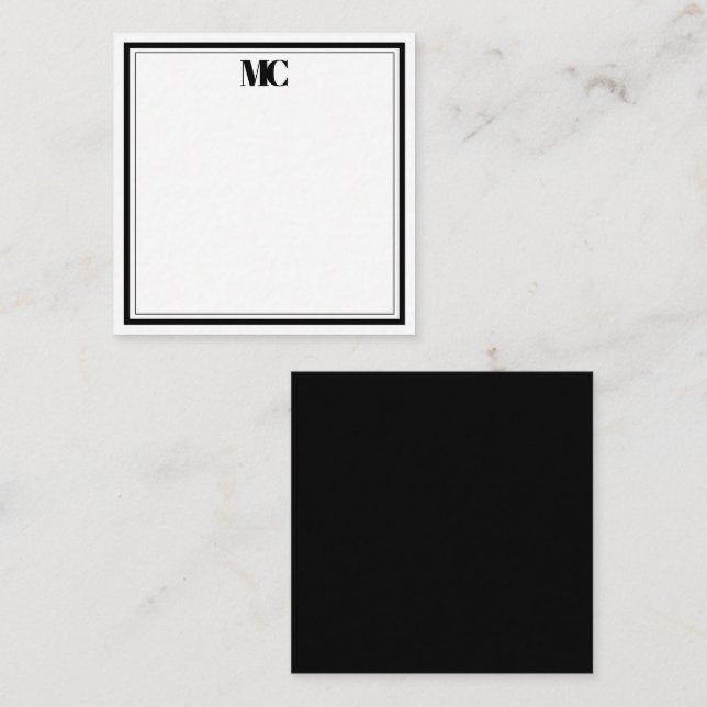 Modern Minimalist Monogram Two Borders Black White Note Card (Front/Back)