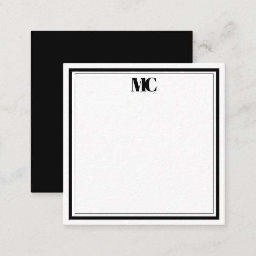 Modern Minimalist Monogram Two Borders Black White Note Card