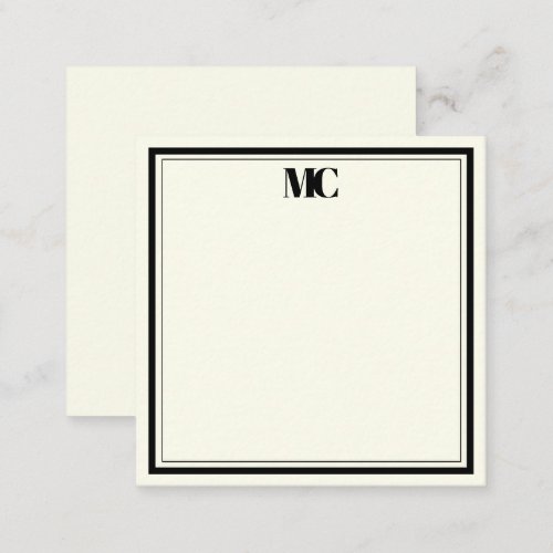 Modern Minimalist Monogram Two Borders Cream Ivory Note Card