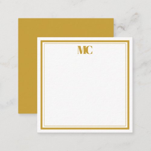 Modern Minimalist Monogram Two Borders Gold White Note Card