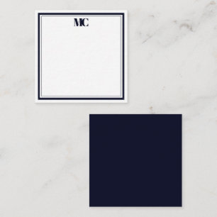 Modern Minimalist Monogram Two Borders Navy Blue Note Card