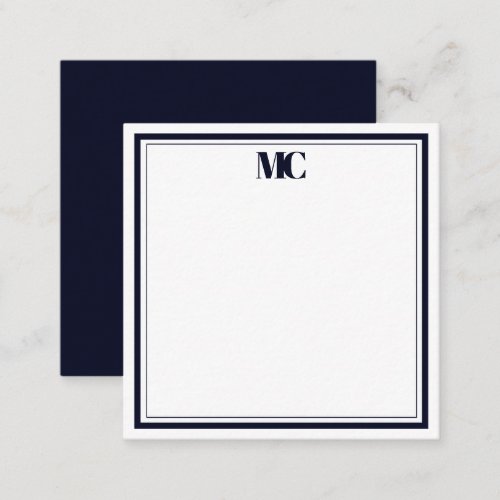 Modern Minimalist Monogram Two Borders Navy Blue Note Card